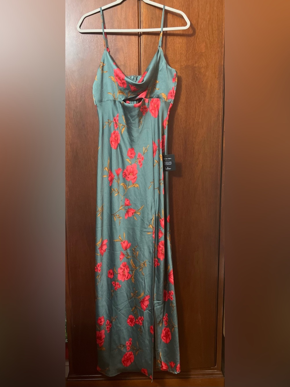 Lulus Fit for the Fete Sage Green Floral Satin Maxi Dress